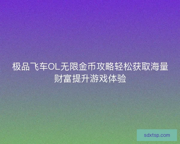 极品飞车OL无限金币攻略轻松获取海量财富提升游戏体验